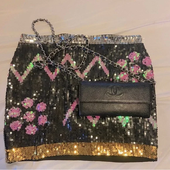 🖤⛓ Chanel Timeless Wallet on a Chain Silver Black Caviar Leather Classic Flap - Picture 7 of 7